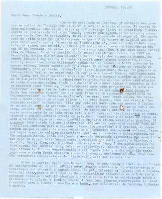Carta de Vladimir Herzog para Jean-Claude Bernardet e Lucila Ribeiro Bernardet, 7 ago. 1965